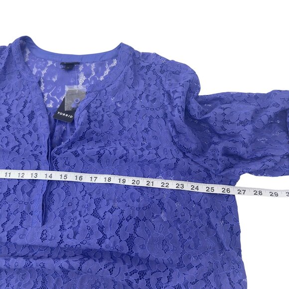 Torrid Womens Harper Lace Tunic Top SZ 2XL 18/20 Purple Long Sleeve Semi Sheer - Picture 6 of 14